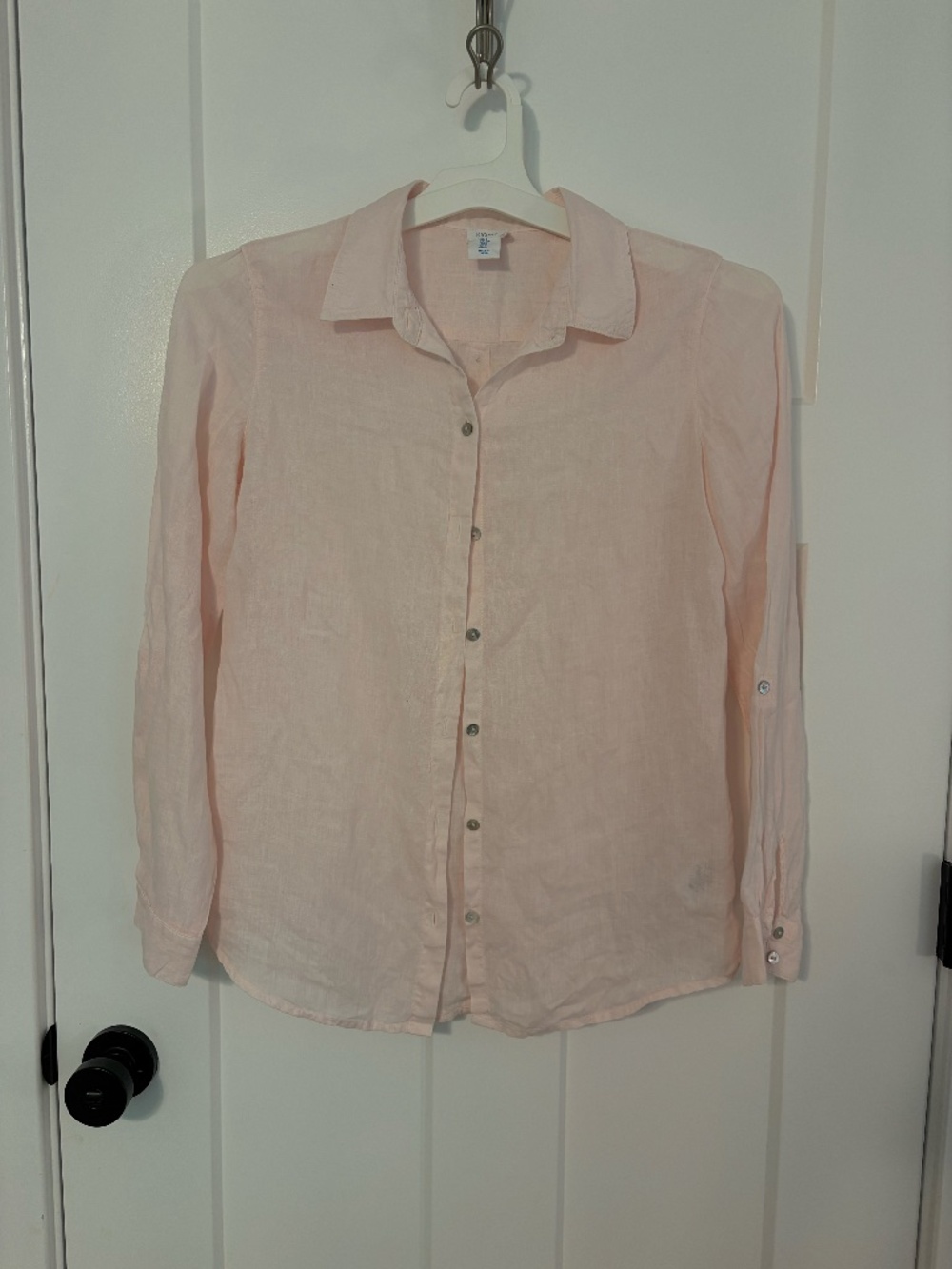 Sigrid Olsen 100% Linen Light Pink Button Down Back Detail Shirt Roll Tab Small